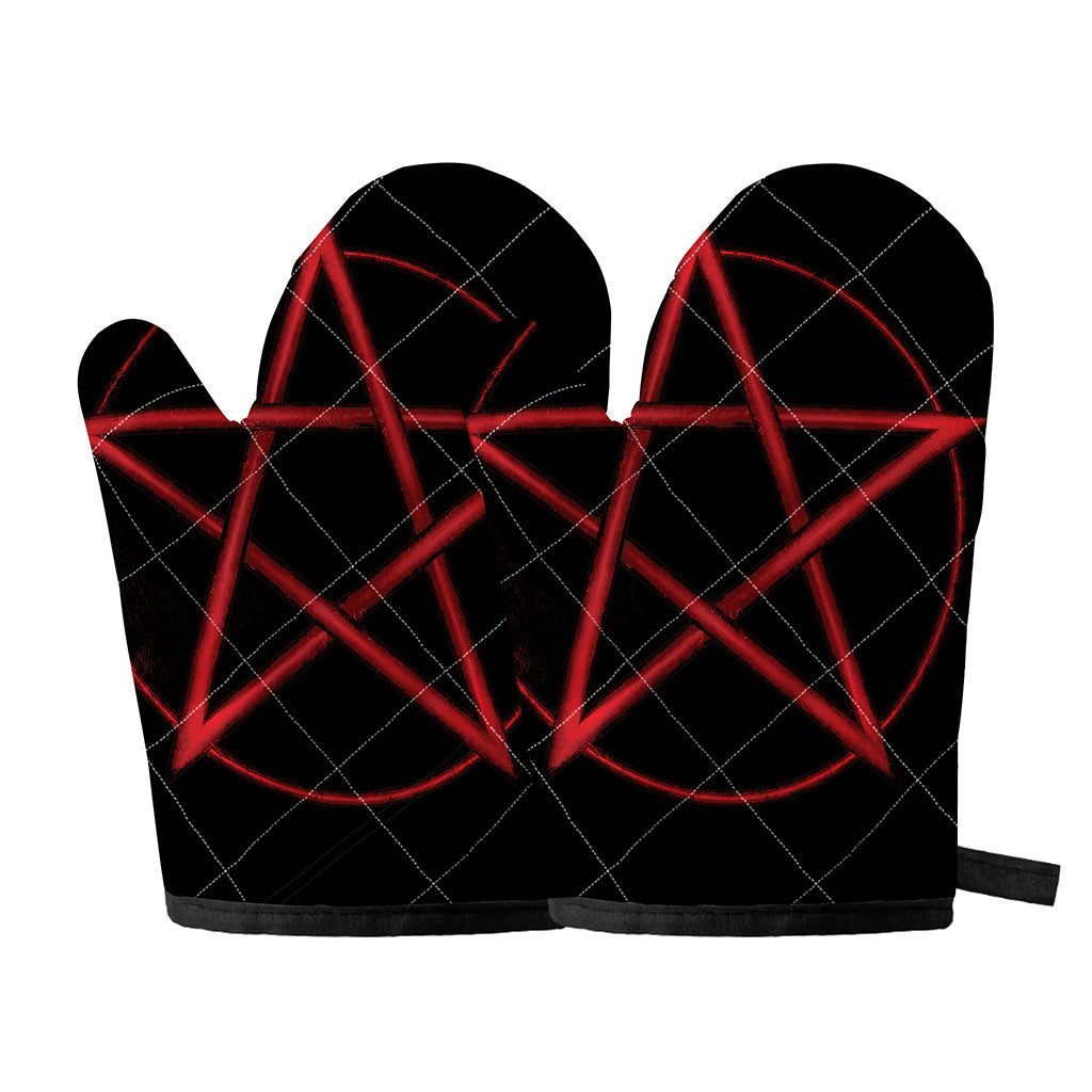 Red Pentagram Symbol Print Oven Mitts