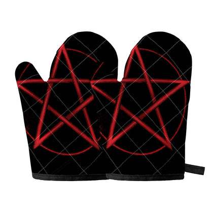Red Pentagram Symbol Print Oven Mitts