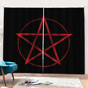 Red Pentagram Symbol Print Pencil Pleat Curtains