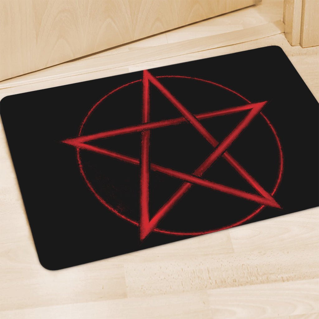 Red Pentagram Symbol Print Polyester Doormat