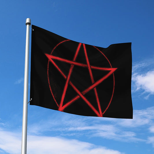 Red Pentagram Symbol Print Polyester Flag
