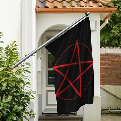 Red Pentagram Symbol Print Polyester Flag