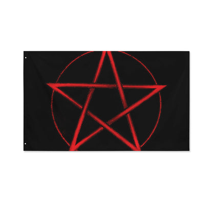 Red Pentagram Symbol Print Polyester Flag