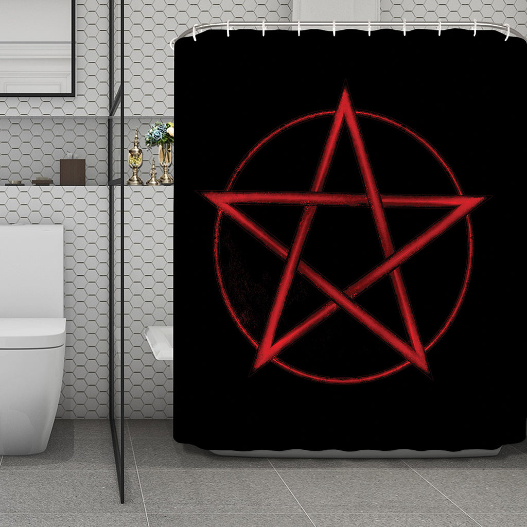Red Pentagram Symbol Print Polyester Shower Curtain