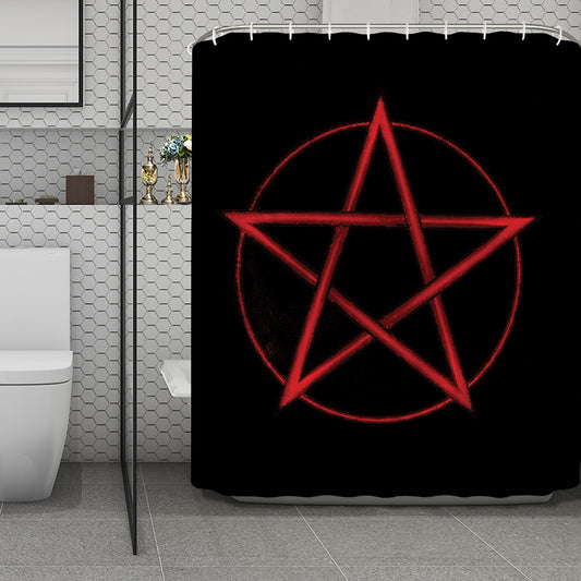 Red Pentagram Symbol Print Polyester Shower Curtain