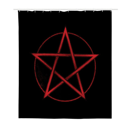 Red Pentagram Symbol Print Polyester Shower Curtain