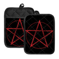 Red Pentagram Symbol Print Pot Holders With Pocket