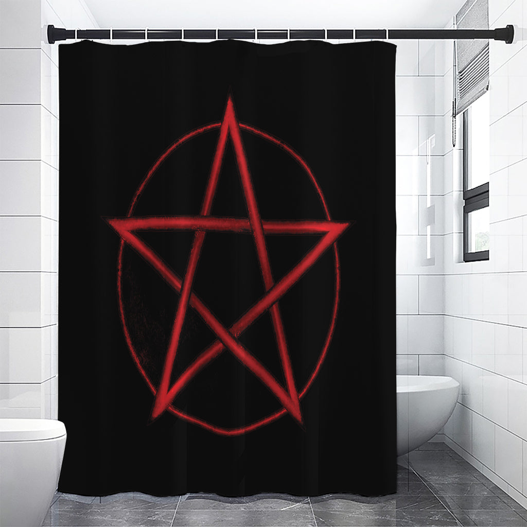 Red Pentagram Symbol Print Premium Shower Curtain