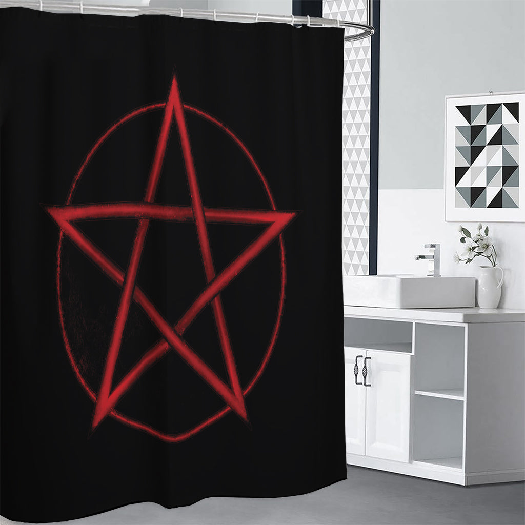 Red Pentagram Symbol Print Premium Shower Curtain