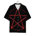 Red Pentagram Symbol Print Rayon Hawaiian Shirt