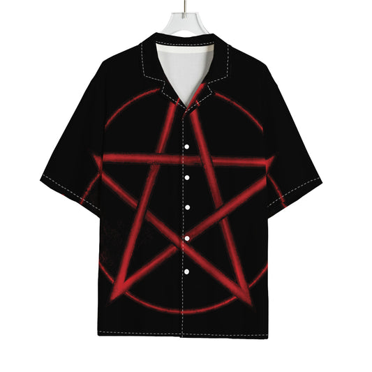 Red Pentagram Symbol Print Rayon Hawaiian Shirt