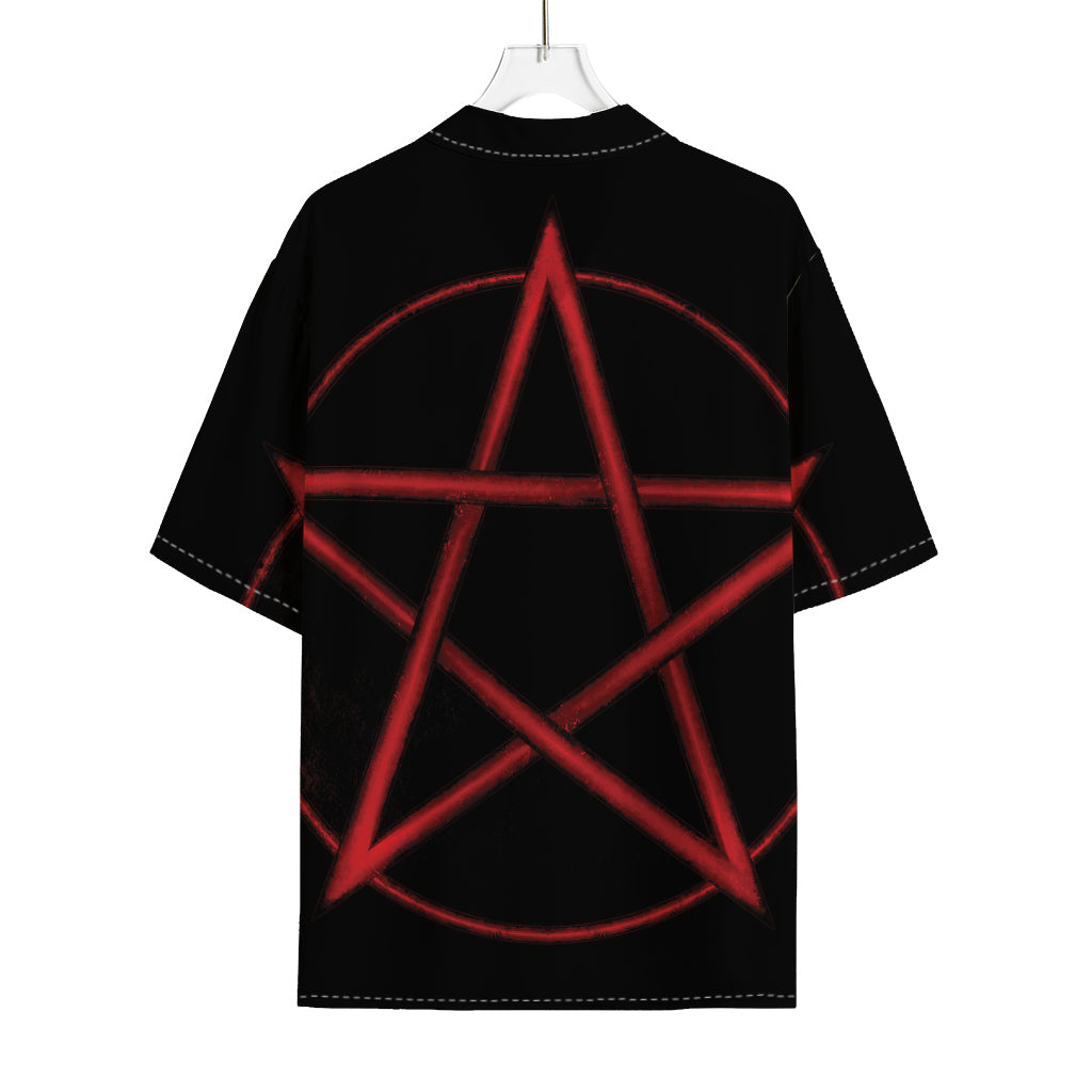 Red Pentagram Symbol Print Rayon Hawaiian Shirt