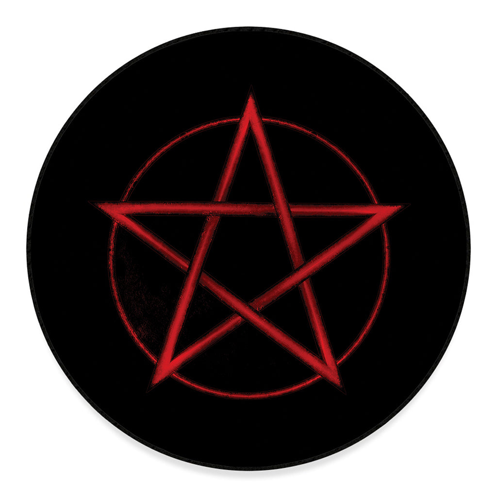 Red Pentagram Symbol Print Round Floor Mat