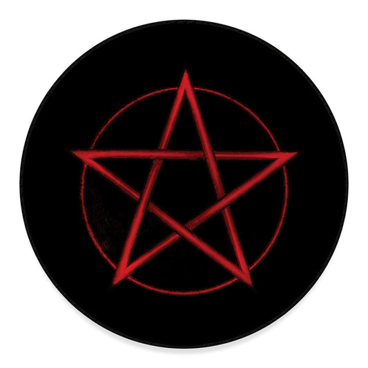 Red Pentagram Symbol Print Round Floor Mat