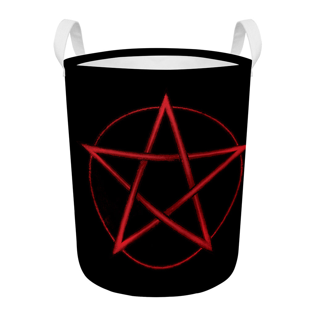 Red Pentagram Symbol Print Round Laundry Basket