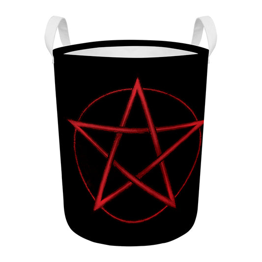 Red Pentagram Symbol Print Round Laundry Basket