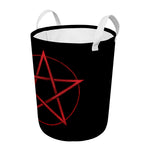 Red Pentagram Symbol Print Round Laundry Basket