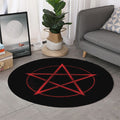 Red Pentagram Symbol Print Round Rug