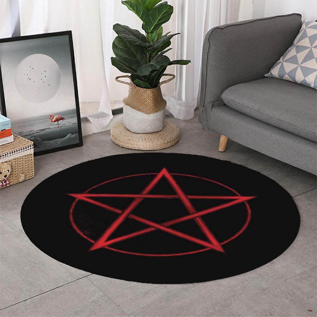 Red Pentagram Symbol Print Round Rug