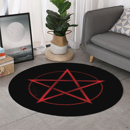 Red Pentagram Symbol Print Round Rug