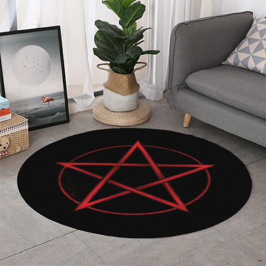 Red Pentagram Symbol Print Round Rug