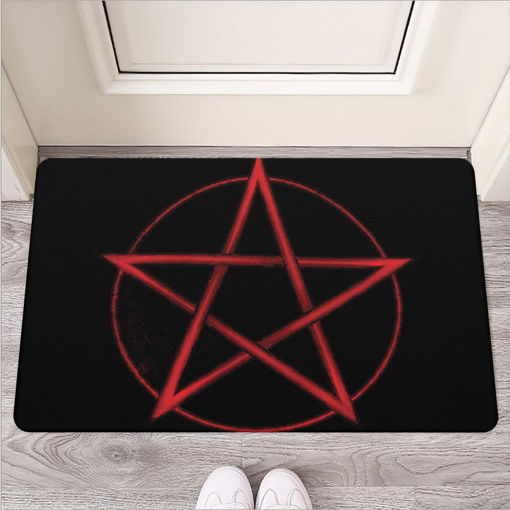 Red Pentagram Symbol Print Rubber Doormat
