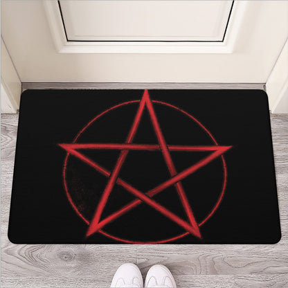 Red Pentagram Symbol Print Rubber Doormat