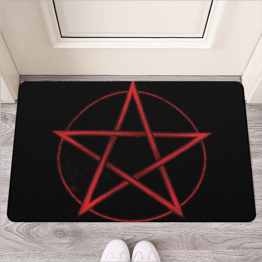 Red Pentagram Symbol Print Rubber Doormat