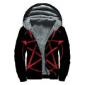 Red Pentagram Symbol Print Sherpa Lined Zip Up Hoodie