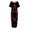 Red Pentagram Symbol Print Short Sleeve Long Nightdress