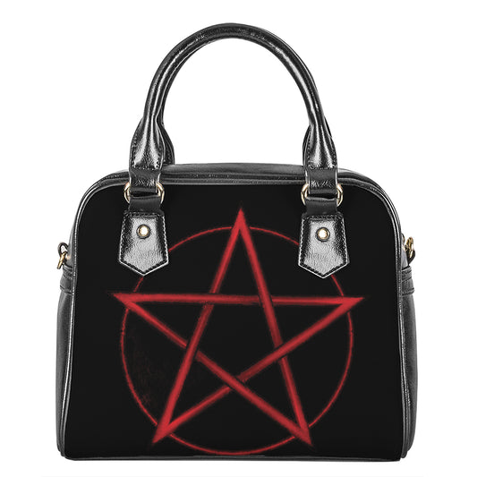 Red Pentagram Symbol Print Shoulder Handbag