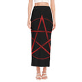 Red Pentagram Symbol Print Side Slit Maxi Skirt