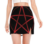 Red Pentagram Symbol Print Side Slit Mini Skirt