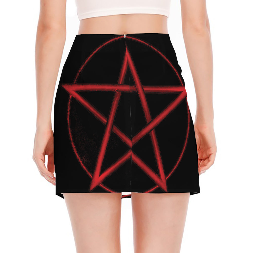 Red Pentagram Symbol Print Side Slit Mini Skirt