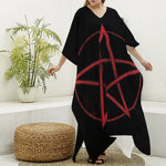 Red Pentagram Symbol Print Silk V-Neck Kaftan Dress