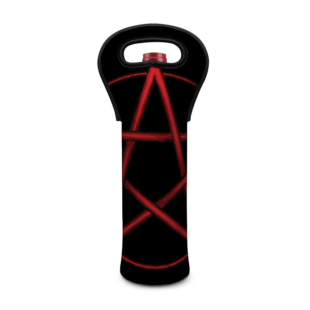 Red Pentagram Symbol Print Single Neoprene Wine Tote