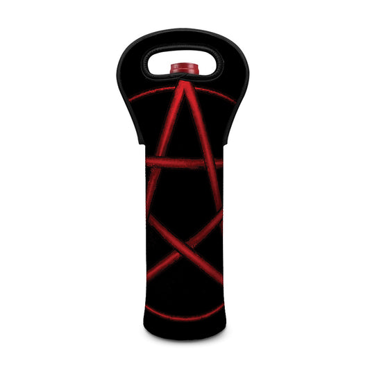 Red Pentagram Symbol Print Single Neoprene Wine Tote