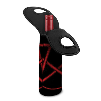 Red Pentagram Symbol Print Single Neoprene Wine Tote