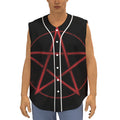 Red Pentagram Symbol Print Sleeveless Baseball Jersey