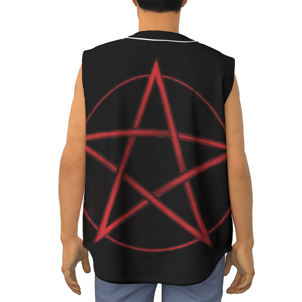 Red Pentagram Symbol Print Sleeveless Baseball Jersey