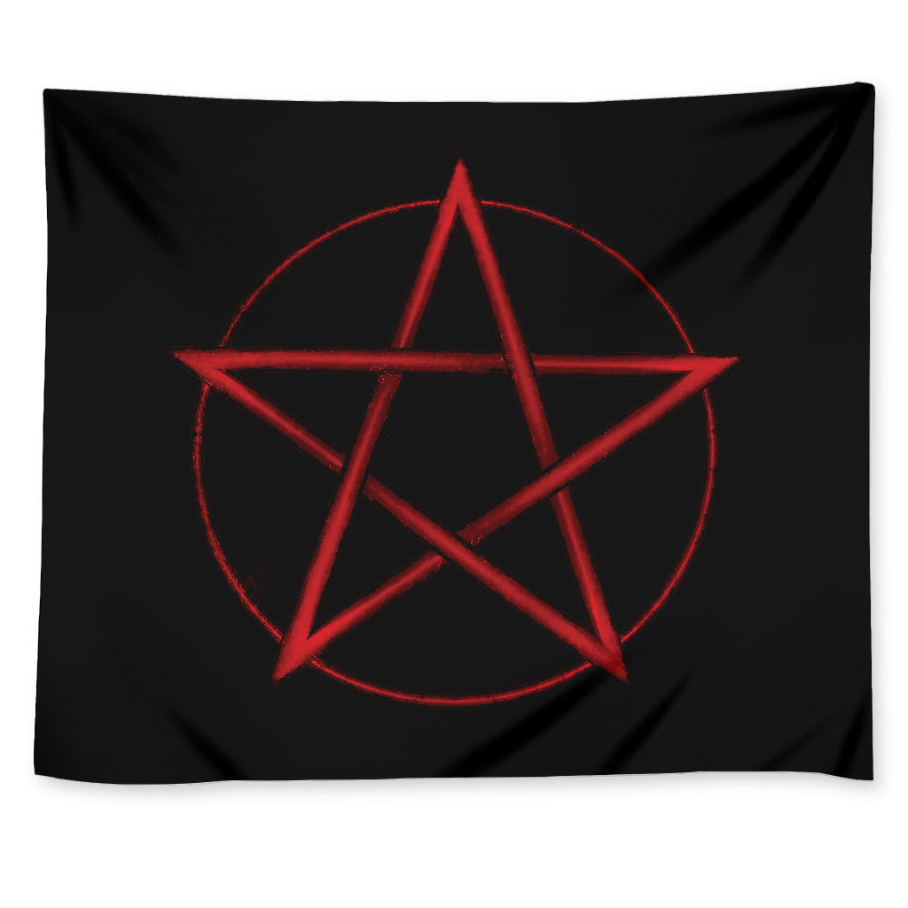 Red Pentagram Symbol Print Tapestry