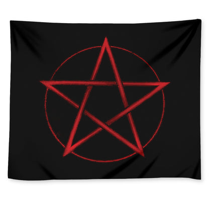 Red Pentagram Symbol Print Tapestry
