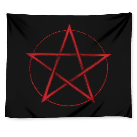 Red Pentagram Symbol Print Tapestry