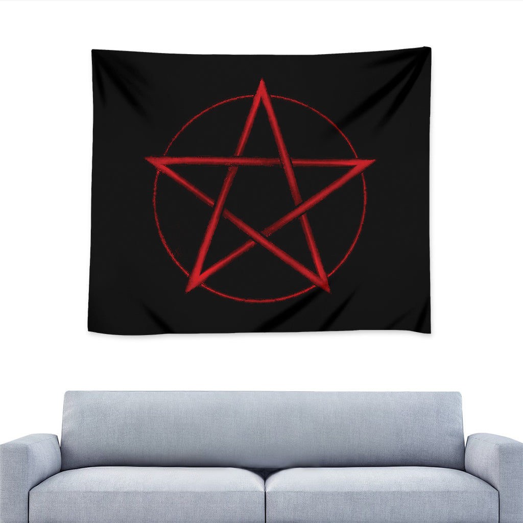 Red Pentagram Symbol Print Tapestry