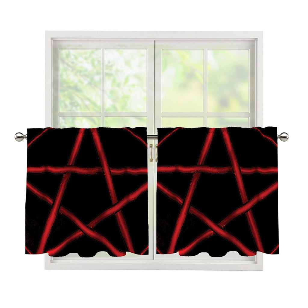 Red Pentagram Symbol Print Tier Curtains