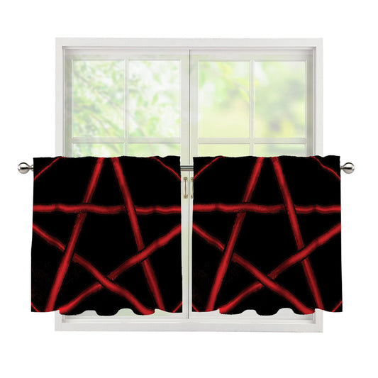 Red Pentagram Symbol Print Tier Curtains