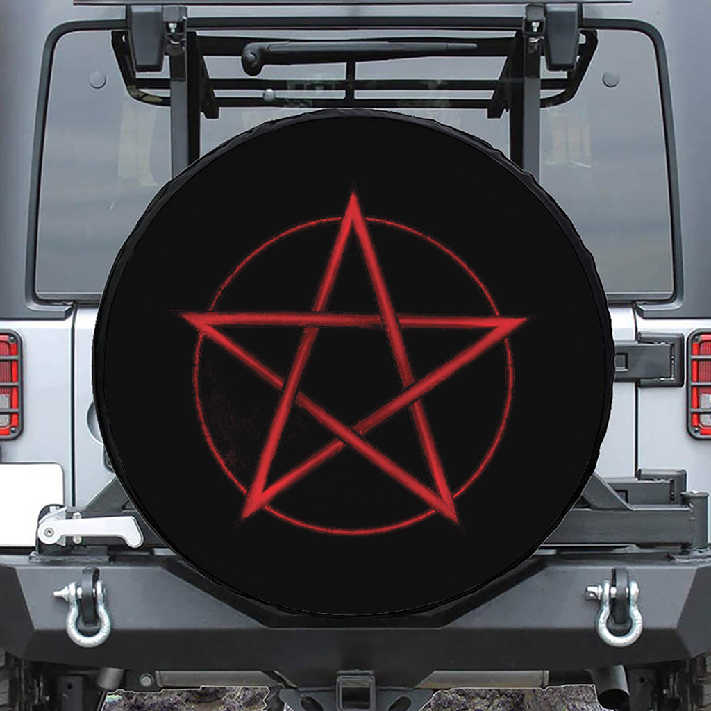 Red Pentagram Symbol Print Tire Cover