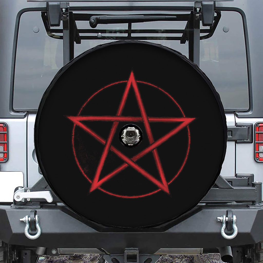 Red Pentagram Symbol Print Tire Cover With Camera Hole
