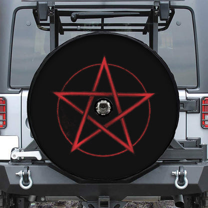 Red Pentagram Symbol Print Tire Cover With Camera Hole