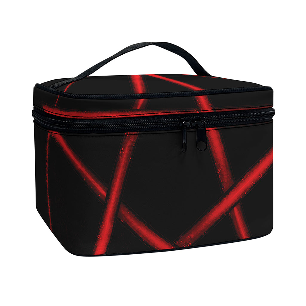 Red Pentagram Symbol Print Travel Makeup Bag
